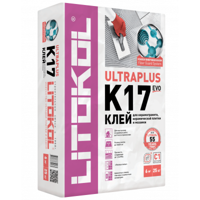 Клей для плитки и керамогранита Литокол К17 (класс С1) 25кг