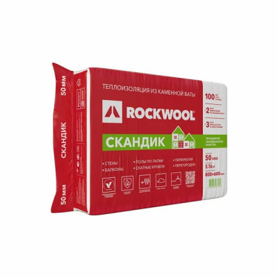 Утеплитель Rockwool Лайт Баттс Скандик 800х600х50 мм 5.76м2 0.288м3 12шт