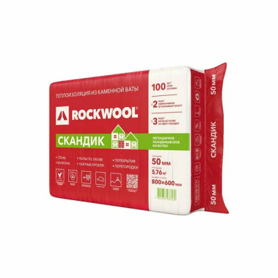 Утеплитель Rockwool Лайт Баттс Скандик 800х600х50 мм 5.76м2 0.288м3 12шт